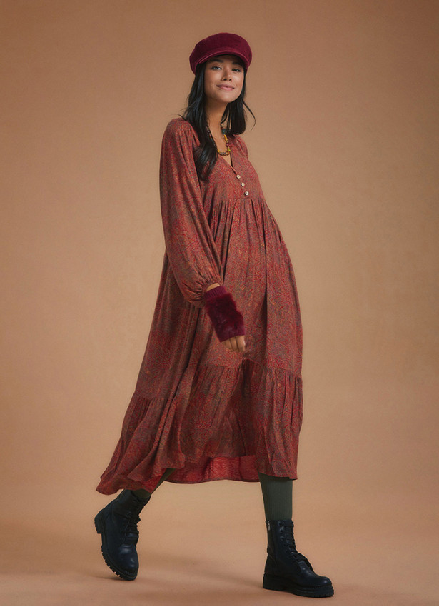 Puff Sleeve Bohemian Long Tiered Dress